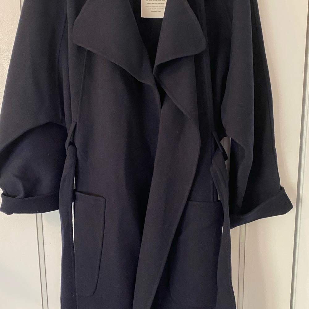 A.L.C. Navy Wool Wrap Coat NWT – Size M, Oversized, Draped Lapel, Belted